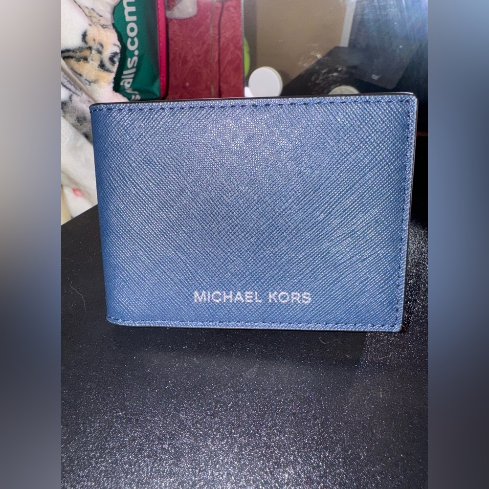 Michael Kors Navy Harrison Saffiano Leather Slim Billfold Wallet